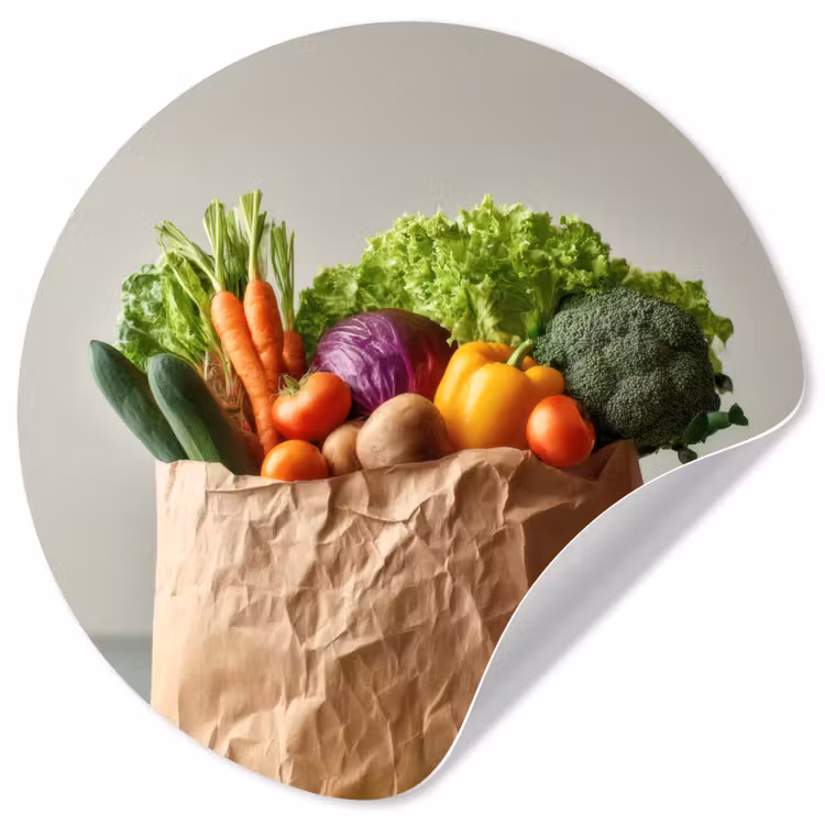 Papieren - Boodschappen - Groente - Kleurrijk Wandcirkel behangsticker klein -3d
