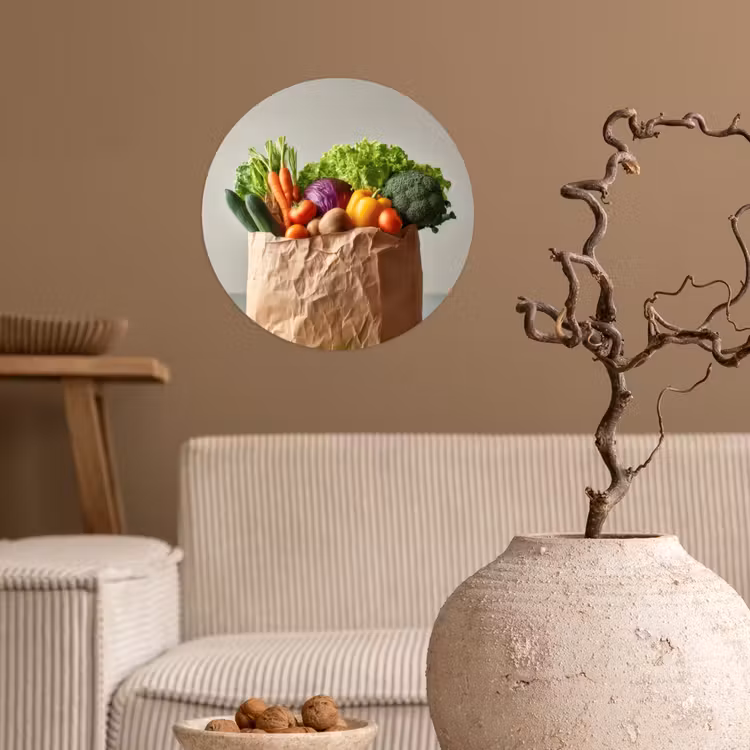 Papieren - Boodschappen - Groente - Kleurrijk Wandcirkel behangsticker klein -sfeer1