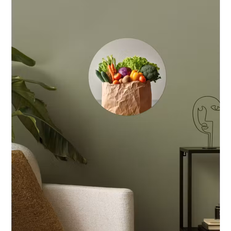 Papieren - Boodschappen - Groente - Kleurrijk Wandcirkel behangsticker klein -sfeer2