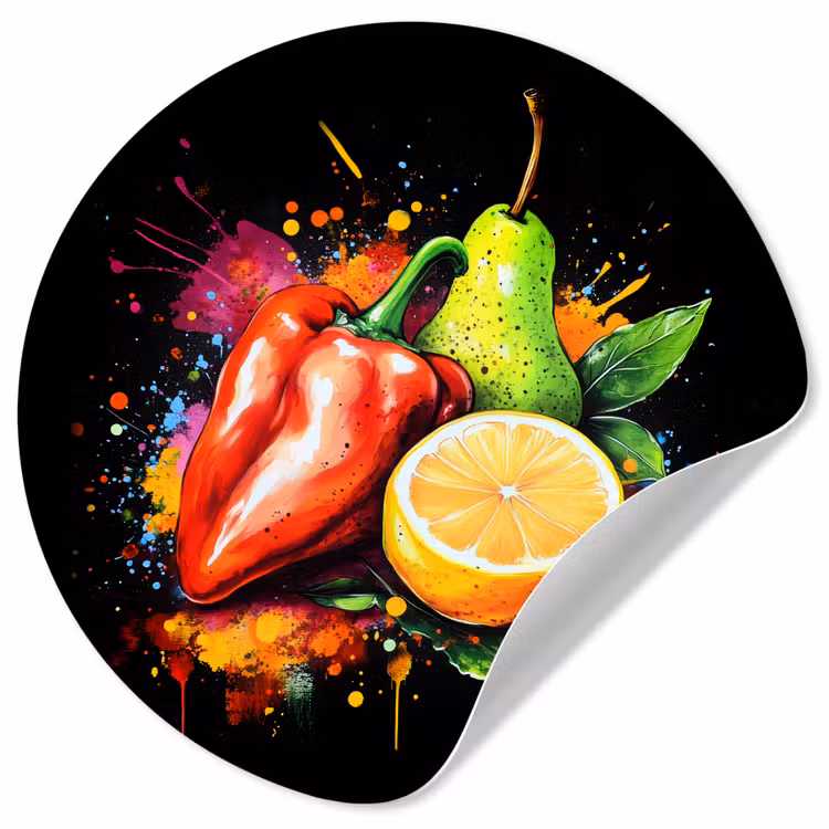 Paprika - Peer - Citroen - Graffiti - Verf - Abstract Wandcirkel behangsticker klein -3d