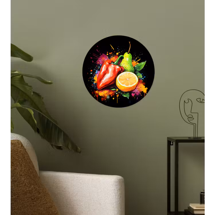 Paprika - Peer - Citroen - Graffiti - Verf - Abstract Wandcirkel behangsticker klein -sfeer2