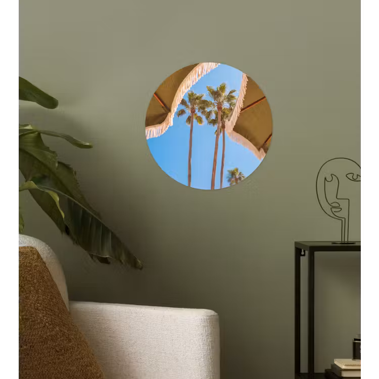 Parasol - Groen - Franjes - Zomer - Tropisch Wandcirkel behangsticker klein -sfeer2