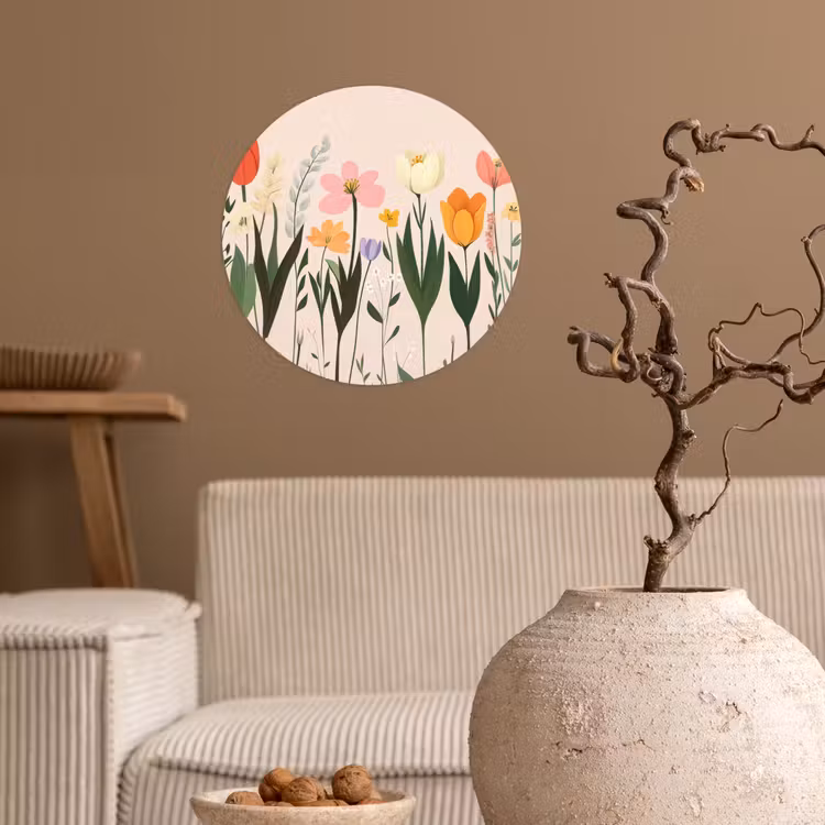 Pasteltinten - Bloemen - Illustratie Wandcirkel behangsticker klein -sfeer1