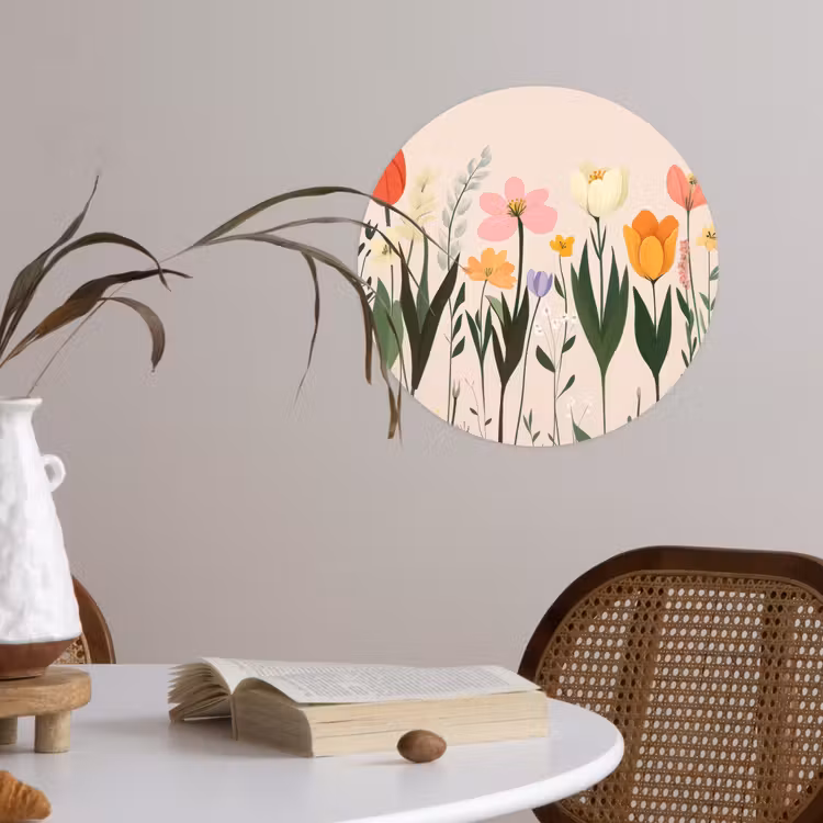 Pasteltinten - Bloemen - Illustratie Wandcirkel behangsticker klein -sfeer3