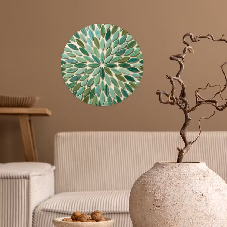 Patroon - Blad - Groen - Abstract Wandcirkel behangsticker klein -sfeer1