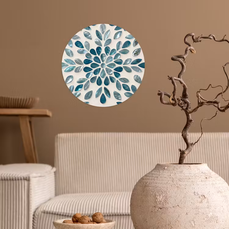 Patroon - Bladeren - Abstract - Modern - Turquoise Wandcirkel behangsticker klein -sfeer1
