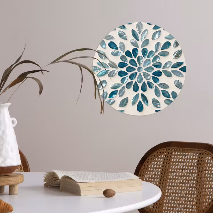 Patroon - Bladeren - Abstract - Modern - Turquoise Wandcirkel behangsticker klein -sfeer3