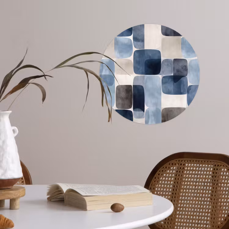Patroon - Blauw - Vierkanten Wandcirkel behangsticker klein -sfeer3