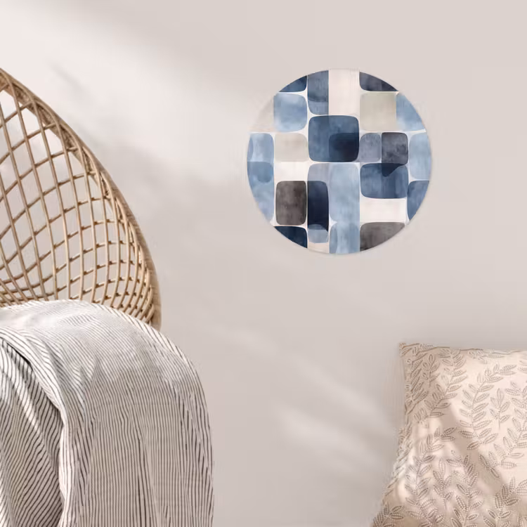 Patroon - Blauw - Vierkanten Wandcirkel behangsticker klein -sfeer4
