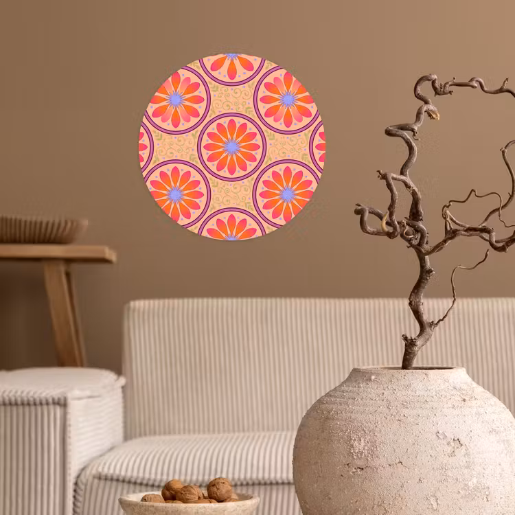 Patroon - Bloemen - Decoratief - Kleurrijk - Modern Wandcirkel behangsticker klein -sfeer1