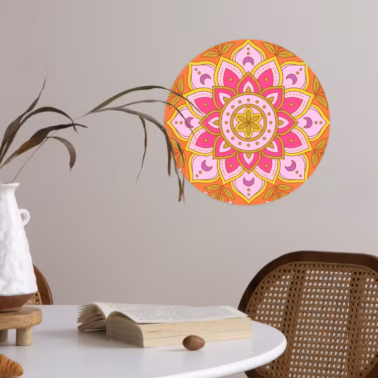 Patroon - Bloemmotief - Decoratie - Abstract - Roze Wandcirkel behangsticker klein -sfeer3
