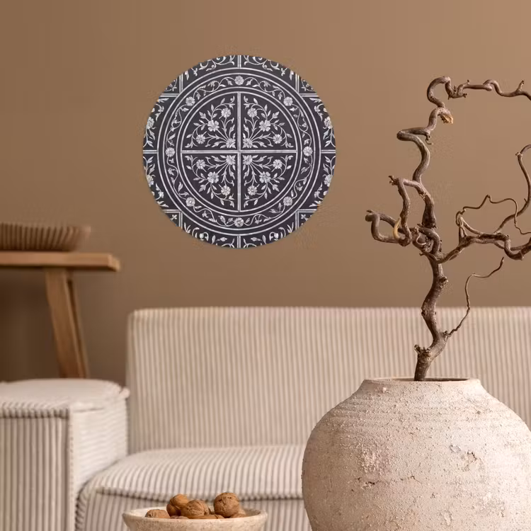Patroon - Bloemmotief - Decoratie - Klassiek - Zwart Wandcirkel behangsticker klein -sfeer1