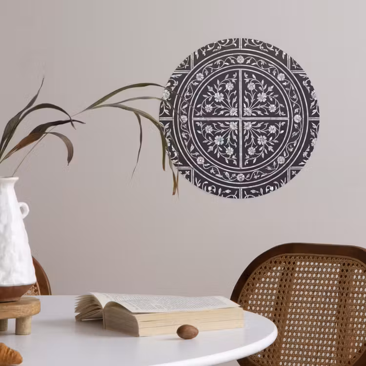 Patroon - Bloemmotief - Decoratie - Klassiek - Zwart Wandcirkel behangsticker klein -sfeer3