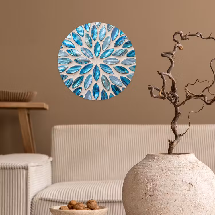 Patroon - Glans - Abstract - Blauw - Decoratie Wandcirkel behangsticker klein -sfeer1
