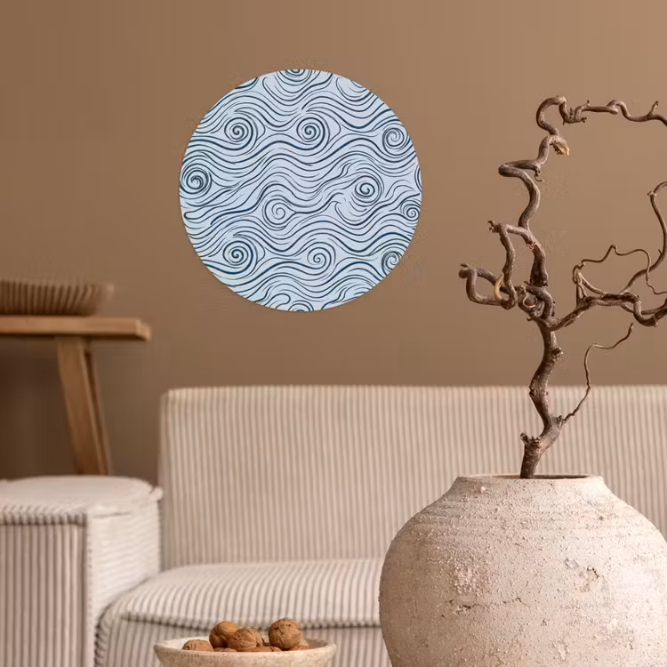 Patroon - Golven - Abstract - Modern - Blauw Wandcirkel behangsticker klein -sfeer1