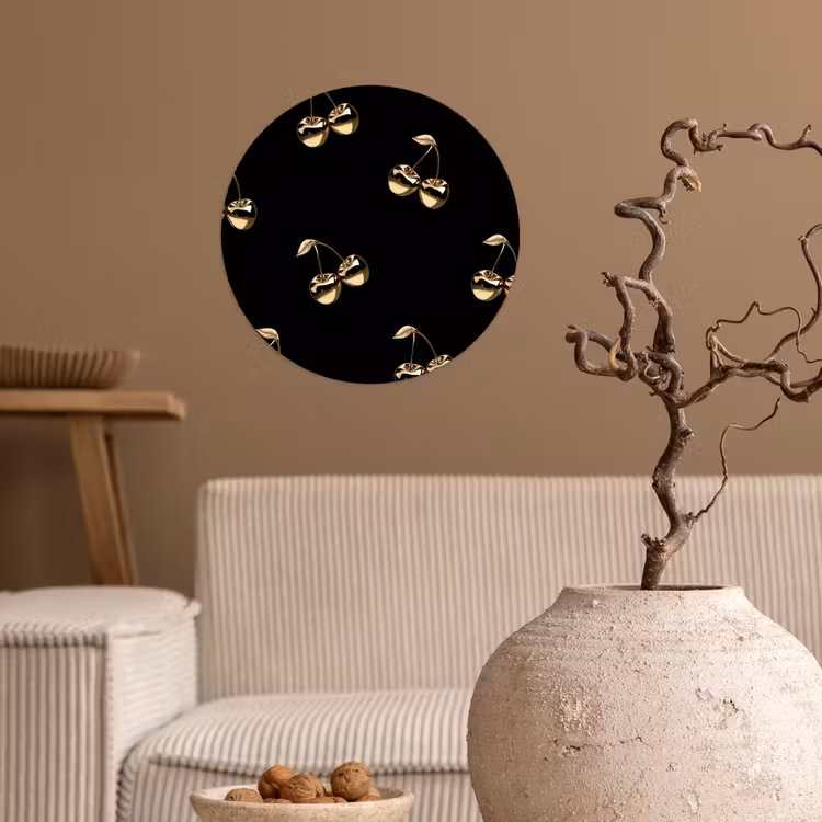 Patroon - Kersen - Goud - Chrome Wandcirkel behangsticker klein -sfeer1