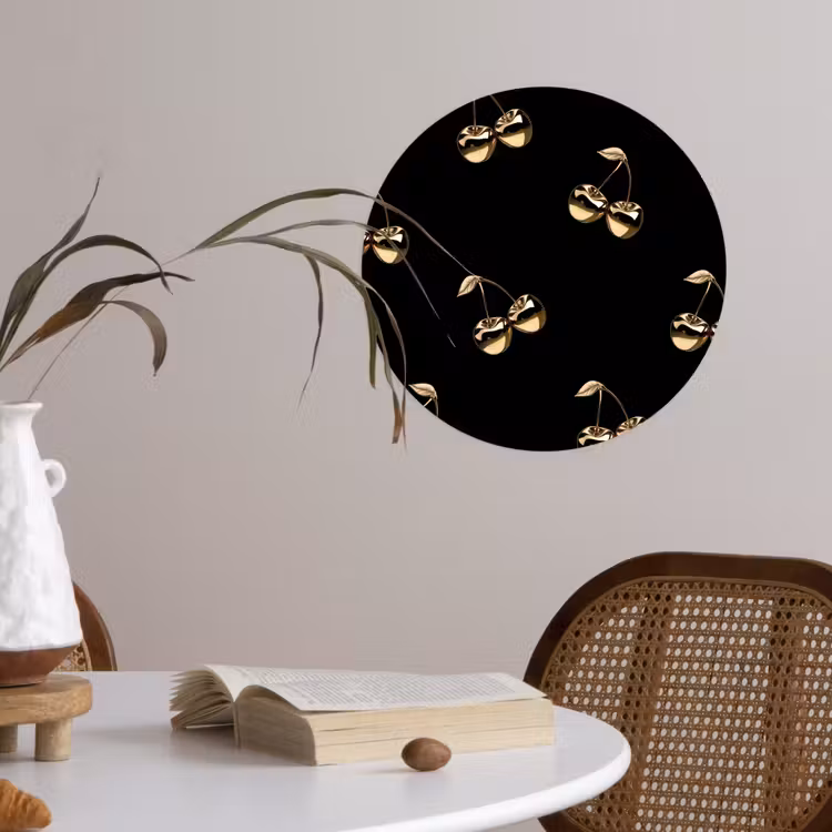 Patroon - Kersen - Goud - Chrome Wandcirkel behangsticker klein -sfeer3