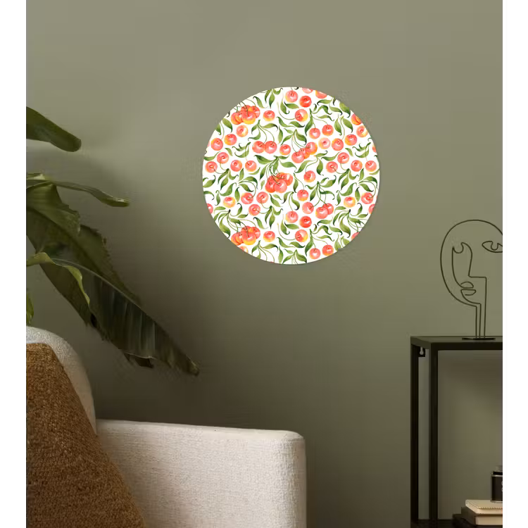 Patroon - Kersen - Wit Wandcirkel behangsticker klein 186 -sfeer2