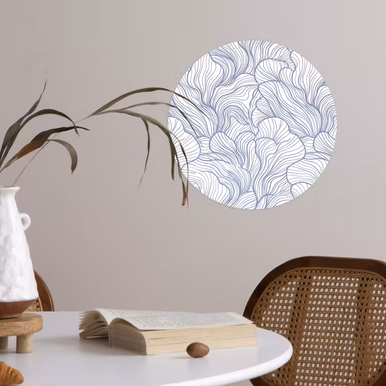 Patroon - Lijnen - Organisch - Abstract - Blauw Wandcirkel behangsticker klein -sfeer3
