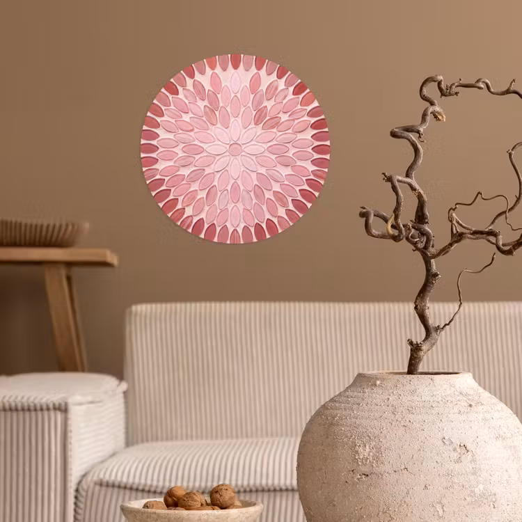 Patroon - Mozaïek - Ovaal - Abstract - Roze Wandcirkel behangsticker klein -sfeer1