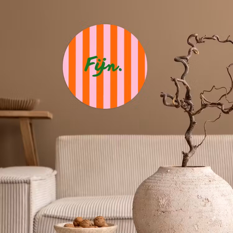 Patroon - Oranje - Fijn - Strepen Wandcirkel behangsticker klein -sfeer1