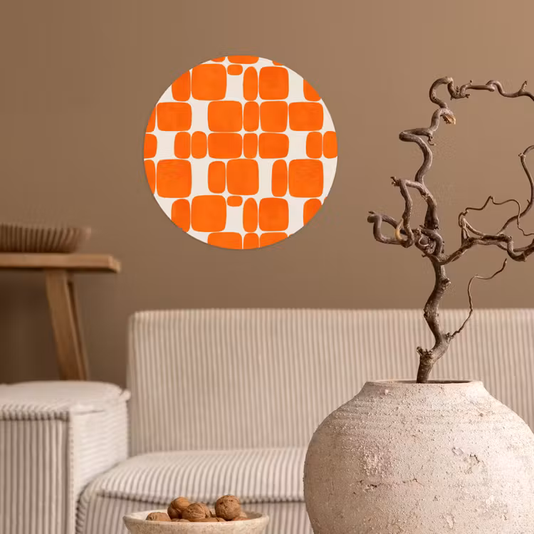 Patroon - Retro - Oranje Wandcirkel behangsticker klein 186 -sfeer1