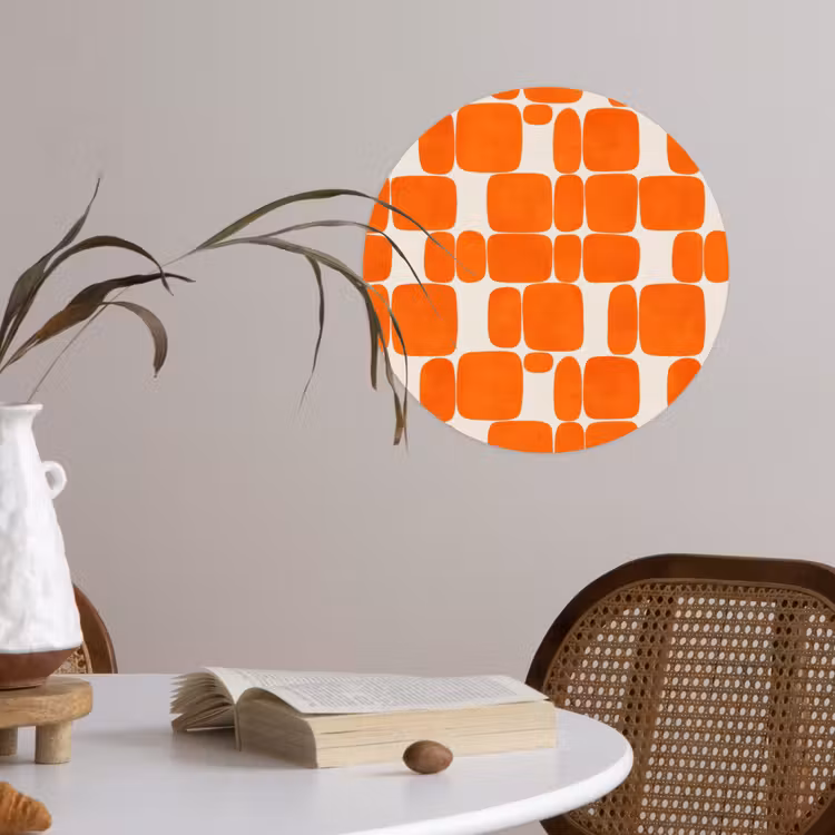 Patroon - Retro - Oranje Wandcirkel behangsticker klein 186 -sfeer3