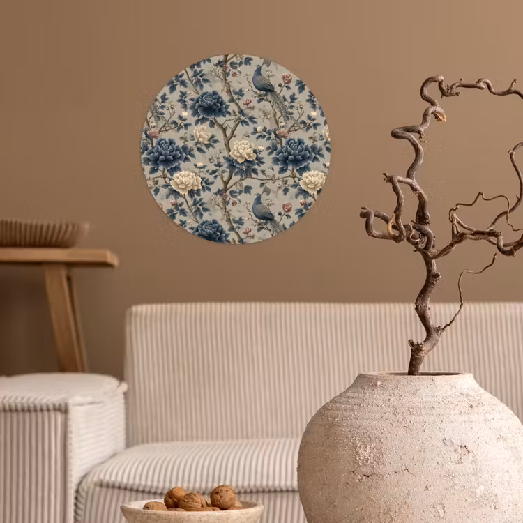 Pauw - Bloemen - Blauw Wandcirkel behangsticker klein 186 -sfeer1