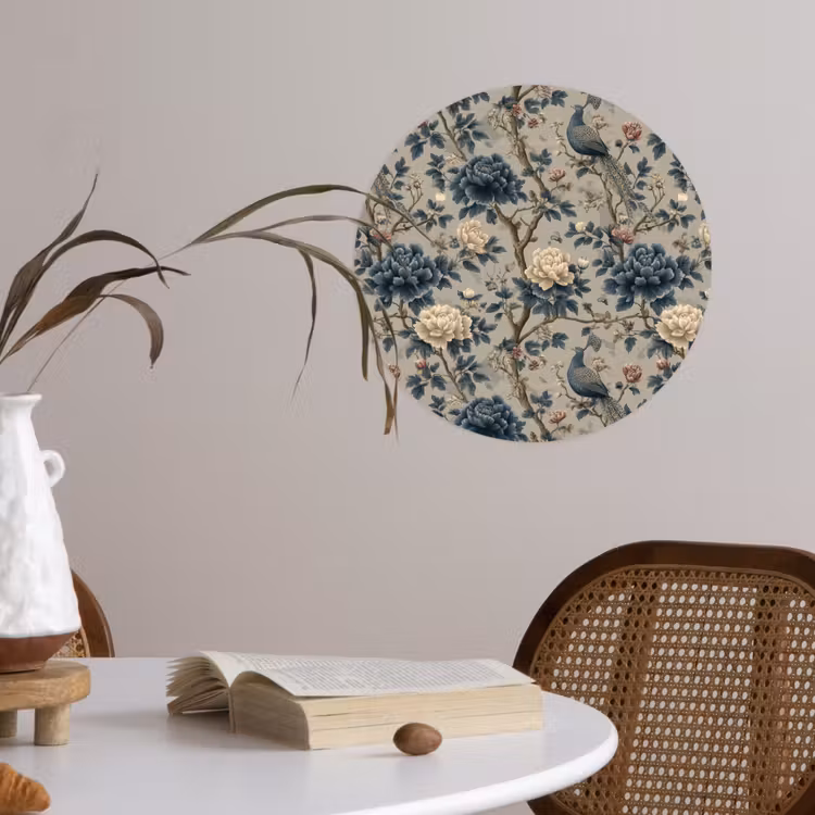Pauw - Bloemen - Blauw Wandcirkel behangsticker klein 186 -sfeer3