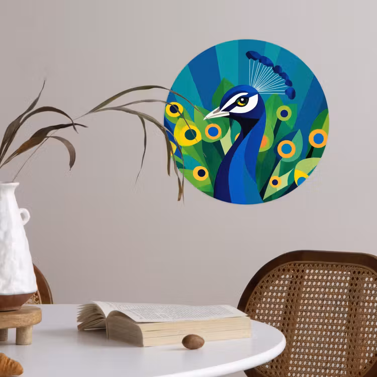 Pauw - Cirkels - Blauw Wandcirkel behangsticker klein -sfeer3