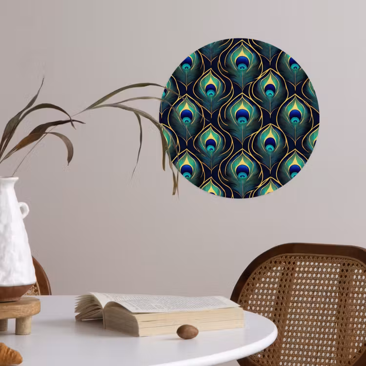 Pauw - Veren - Groen Wandcirkel behangsticker klein 186 -sfeer3