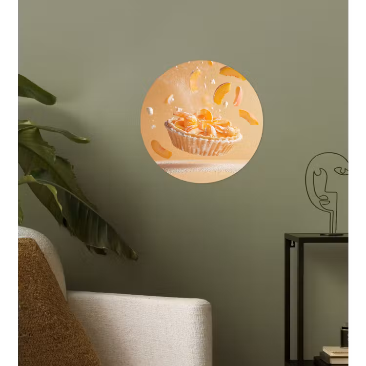 Peach - Eten - Taart - Oranje Wandcirkel behangsticker klein -sfeer2