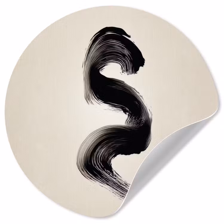 Penseelstreek - Zwart - Minimalistisch Wandcirkel behangsticker klein -3d