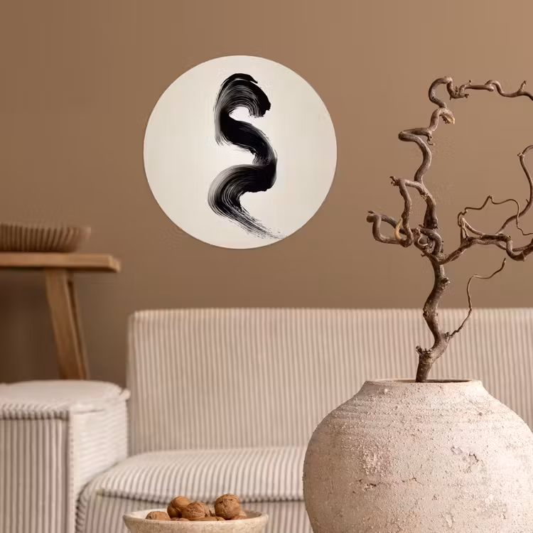 Penseelstreek - Zwart - Minimalistisch Wandcirkel behangsticker klein -sfeer1