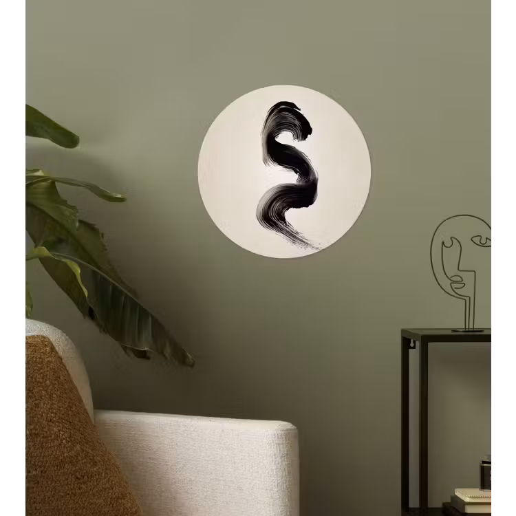 Penseelstreek - Zwart - Minimalistisch Wandcirkel behangsticker klein -sfeer2
