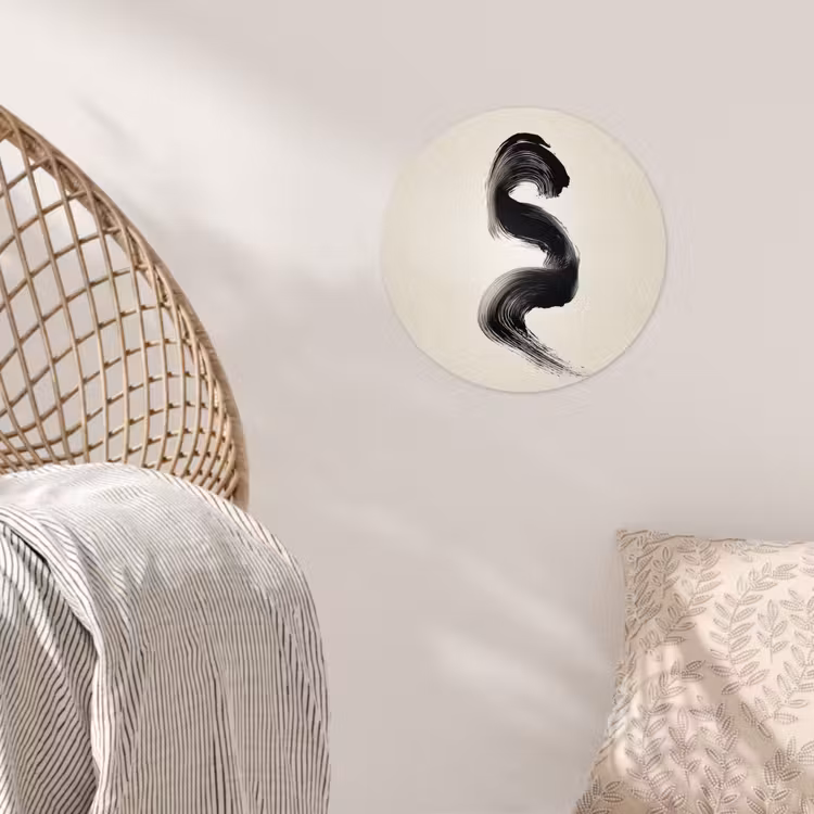 Penseelstreek - Zwart - Minimalistisch Wandcirkel behangsticker klein -sfeer4