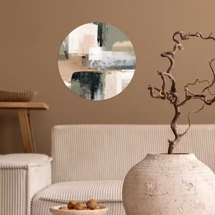 Penseelstreken - Abstract - Aardetinten Wandcirkel behangsticker klein -sfeer1
