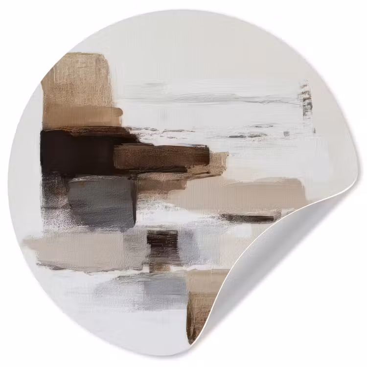 Penseelstreken - Balans - Beige - Bruin Wandcirkel behangsticker klein -3d