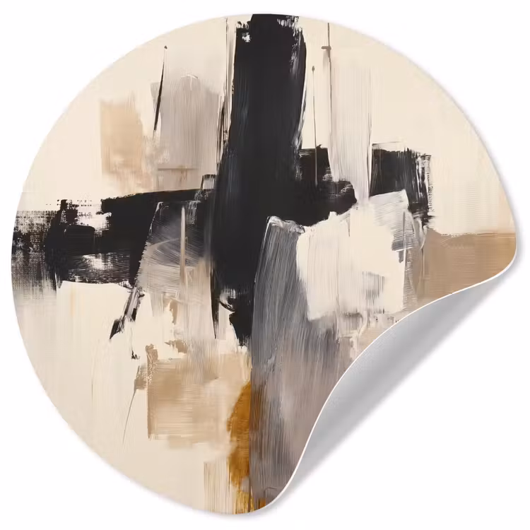 Penseelstreken - Ruw - Abstract - Beige Wandcirkel behangsticker klein -3d