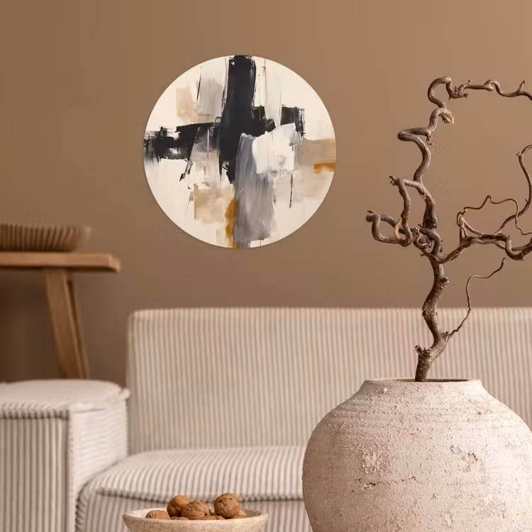 Penseelstreken - Ruw - Abstract - Beige Wandcirkel behangsticker klein -sfeer1