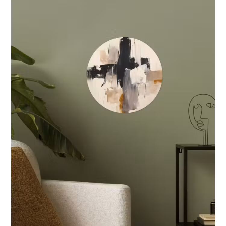Penseelstreken - Ruw - Abstract - Beige Wandcirkel behangsticker klein -sfeer2