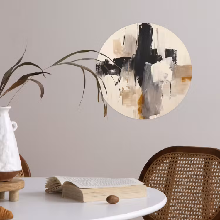 Penseelstreken - Ruw - Abstract - Beige Wandcirkel behangsticker klein -sfeer3
