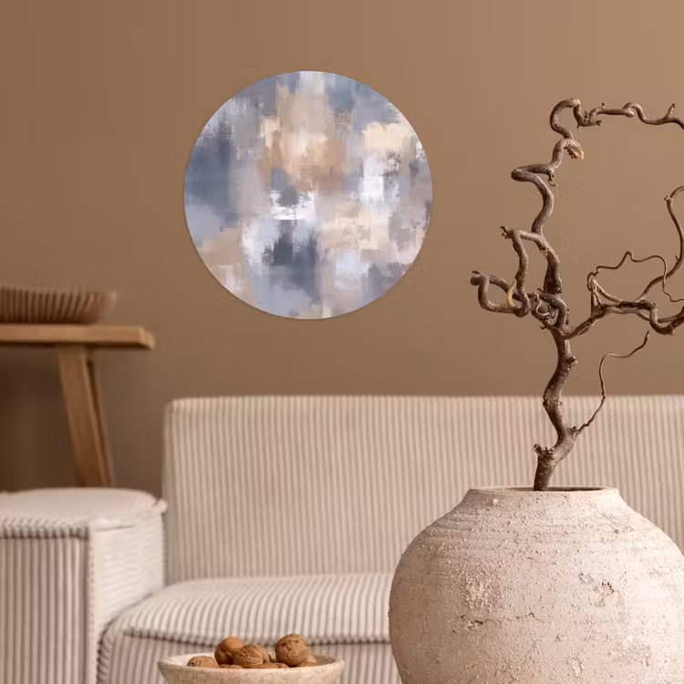 Penseelstreken - Schilderij - Beige Wandcirkel behangsticker klein -sfeer1