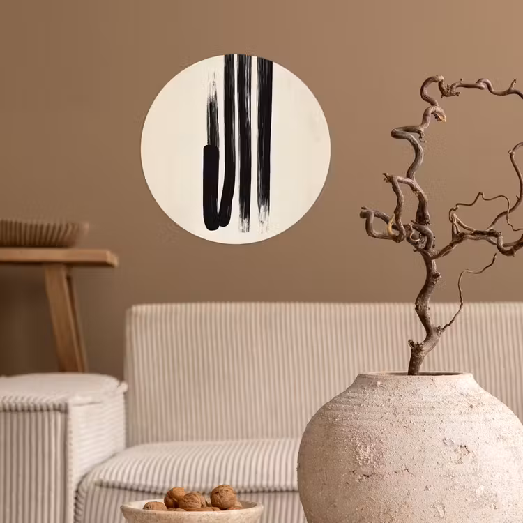 Penseelstreken - Verticaal - Zwart Wandcirkel behangsticker klein -sfeer1