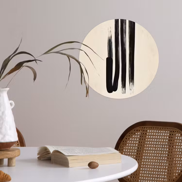 Penseelstreken - Verticaal - Zwart Wandcirkel behangsticker klein -sfeer3