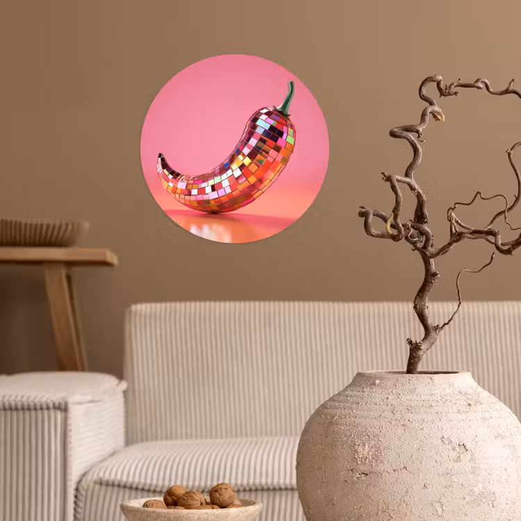 Peper - Disco - Rood - Glitter Wandcirkel behangsticker klein -sfeer1