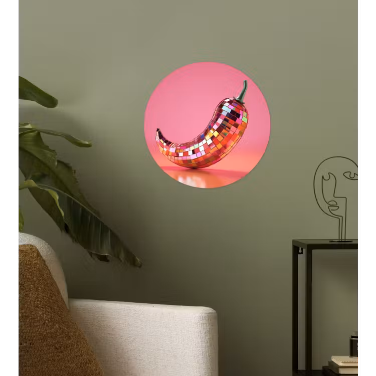 Peper - Disco - Rood - Glitter Wandcirkel behangsticker klein -sfeer2