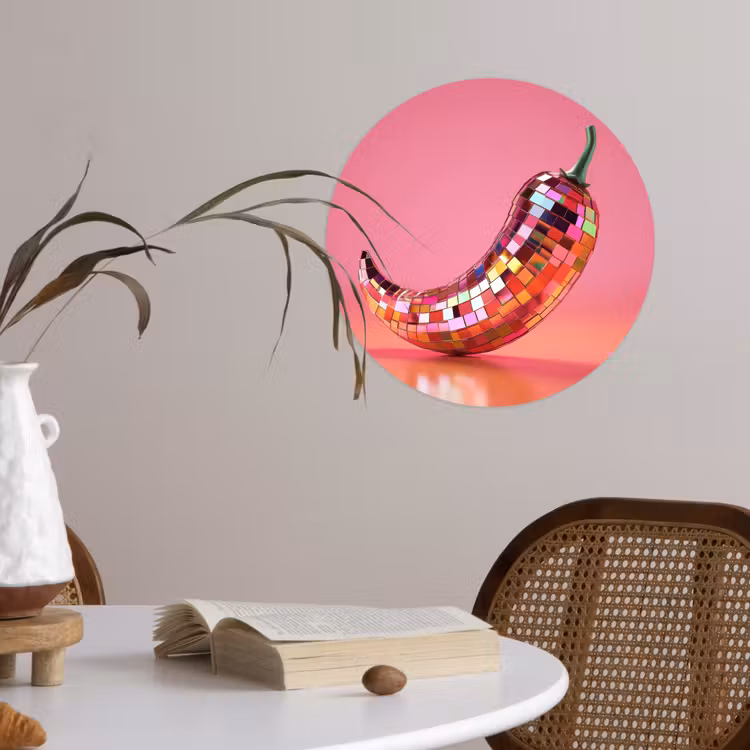 Peper - Disco - Rood - Glitter Wandcirkel behangsticker klein -sfeer3