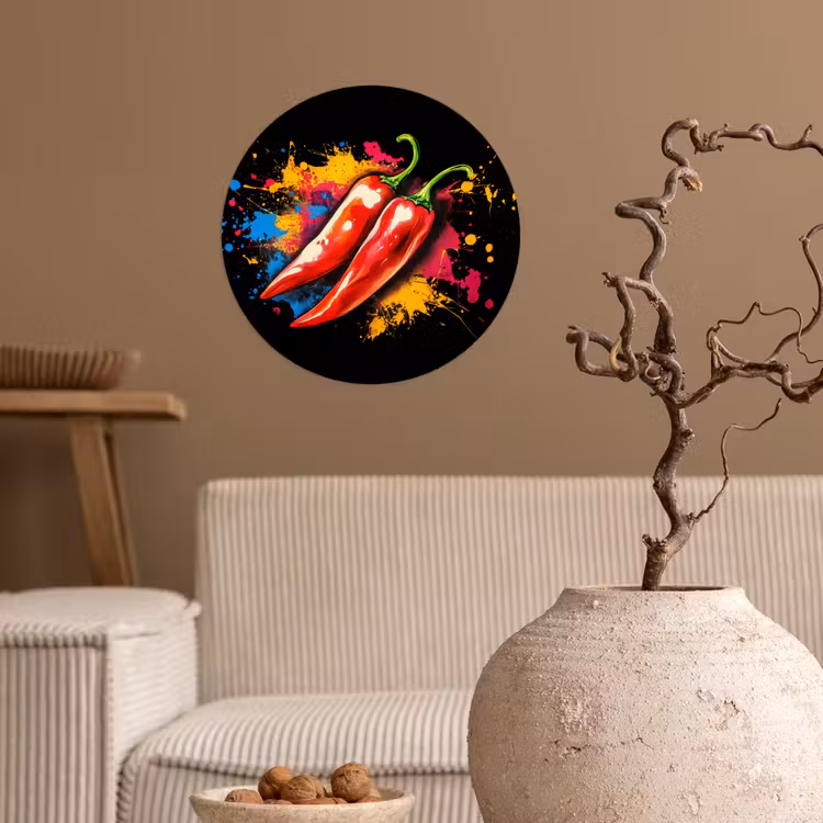 Peper - Graffiti - Verf - Abstract - Modern - Kleurrijk Wandcirkel behangsticker klein -sfeer1