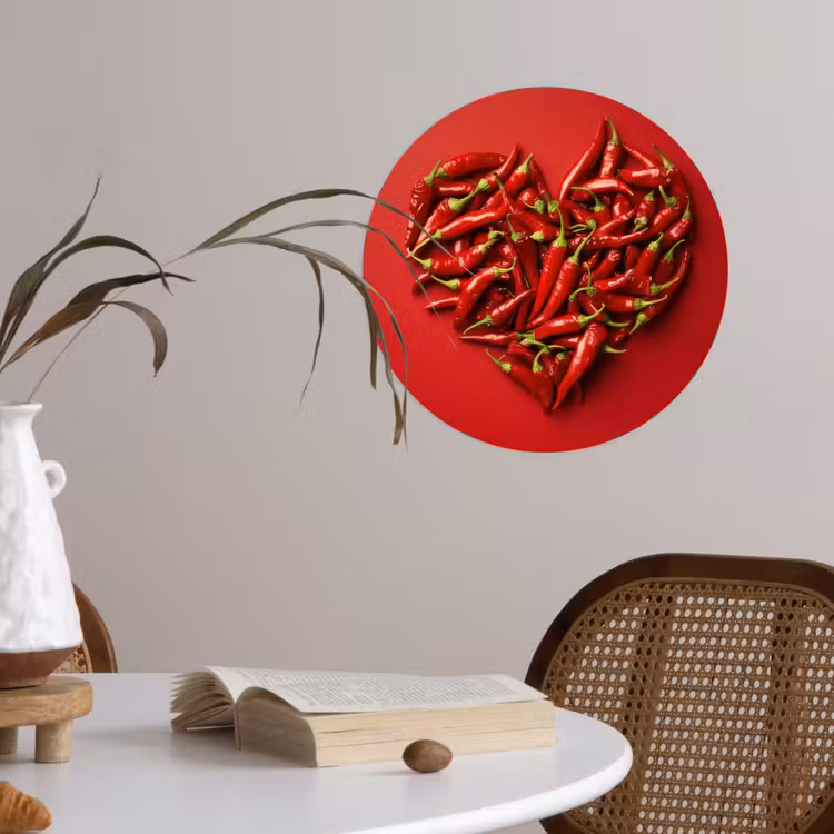Pepers - Rood - Hart Wandcirkel behangsticker klein -sfeer3